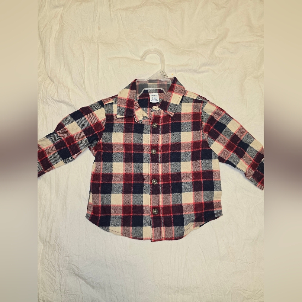 NWT OLD NAVY Plaid Kids Shirt - Red, Blue, White 3-6 MONTHS